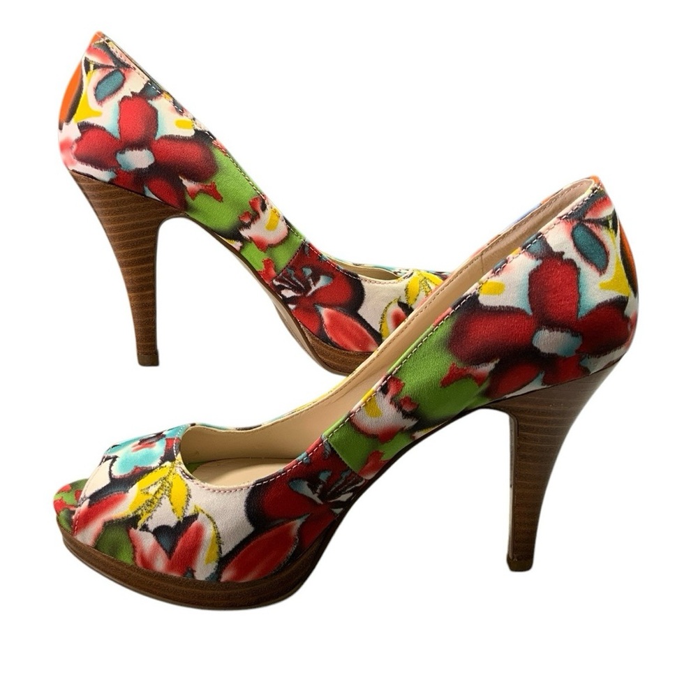 Nine West Floral Peep-Toe Stiletto Platform Heels